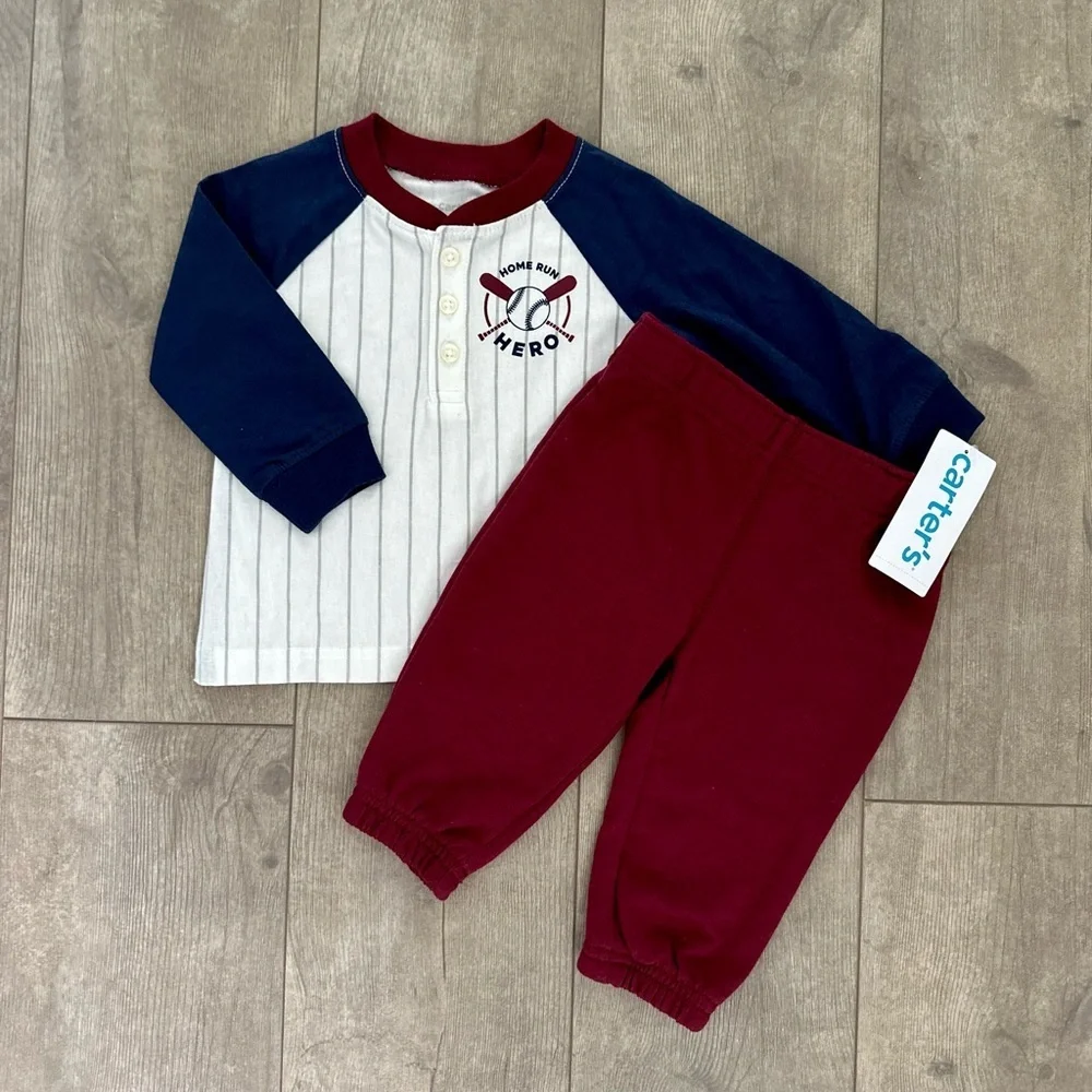 New Carter’s 6M Baby 2-Piece Baseball Henley & Jogger Set